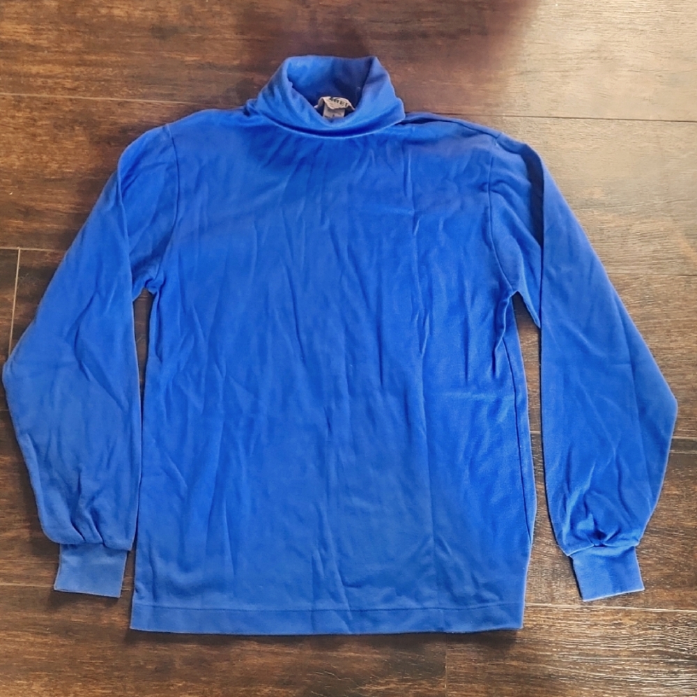 80s REI Blue Turtleneck S vintage long sleeve unisex adult cotton top USA made